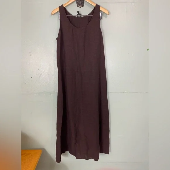 Eileen Fisher | Dresses | Eileen Fisher Brown Midi Tank Dress Sleeveless  Large Linen Blend | Poshmark